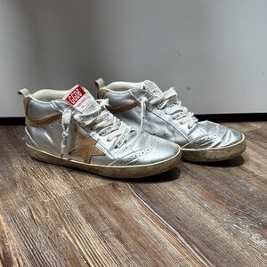 Golden Goose Metallic Silver Sneakers with Gold Star